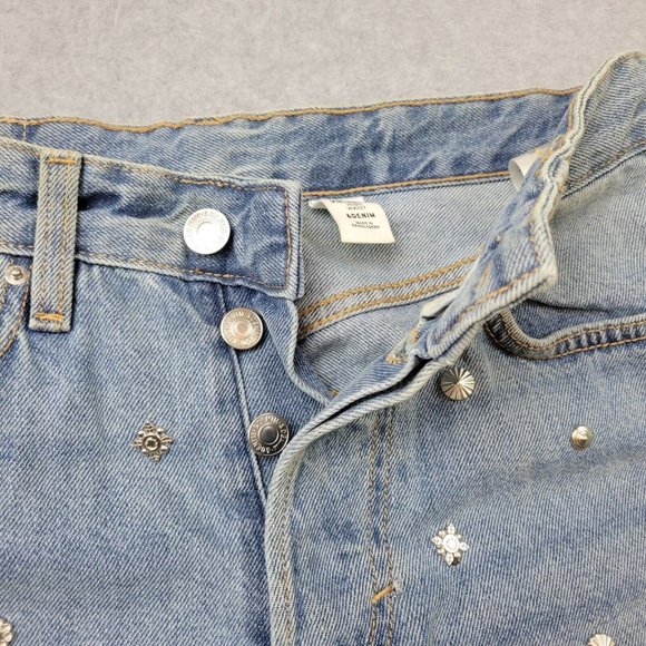 H&M &Denim Vintage Fit High Waist Jeans Womens 27 Studded Light Wash Button Fly - Picture 4 of 11